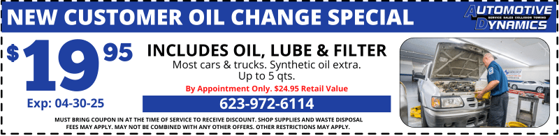 Oil Change Coupon Sun City, Peoria, Glendale - Automotive Dynamics Sun City, Peoria AZ